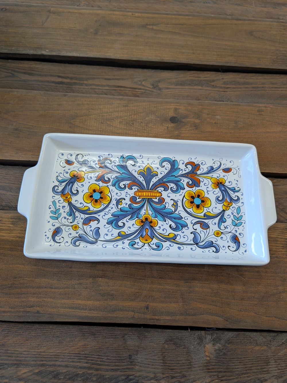 Nova Deruta Ricco Pattern Rectangular Handled Serving Tray Platter Italy